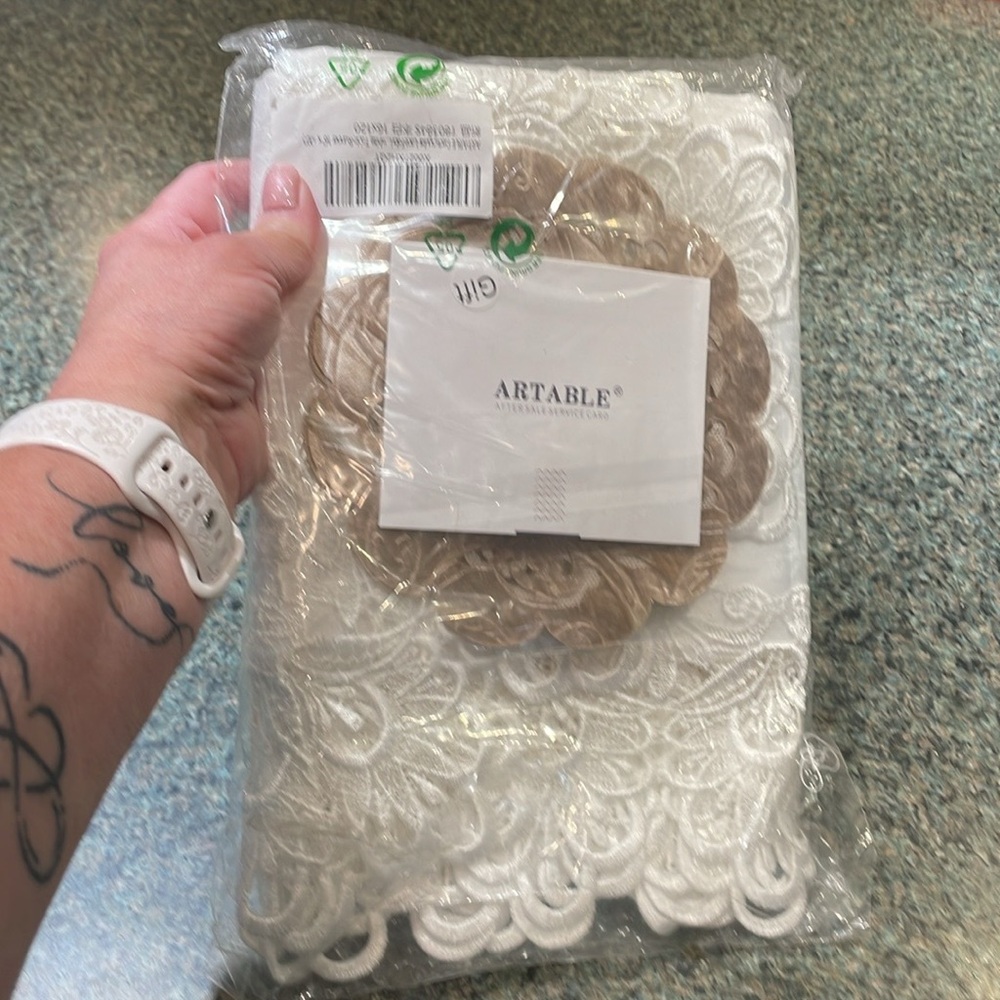 Artable rectangular lace fabric white table runner 16”x 120” NEW